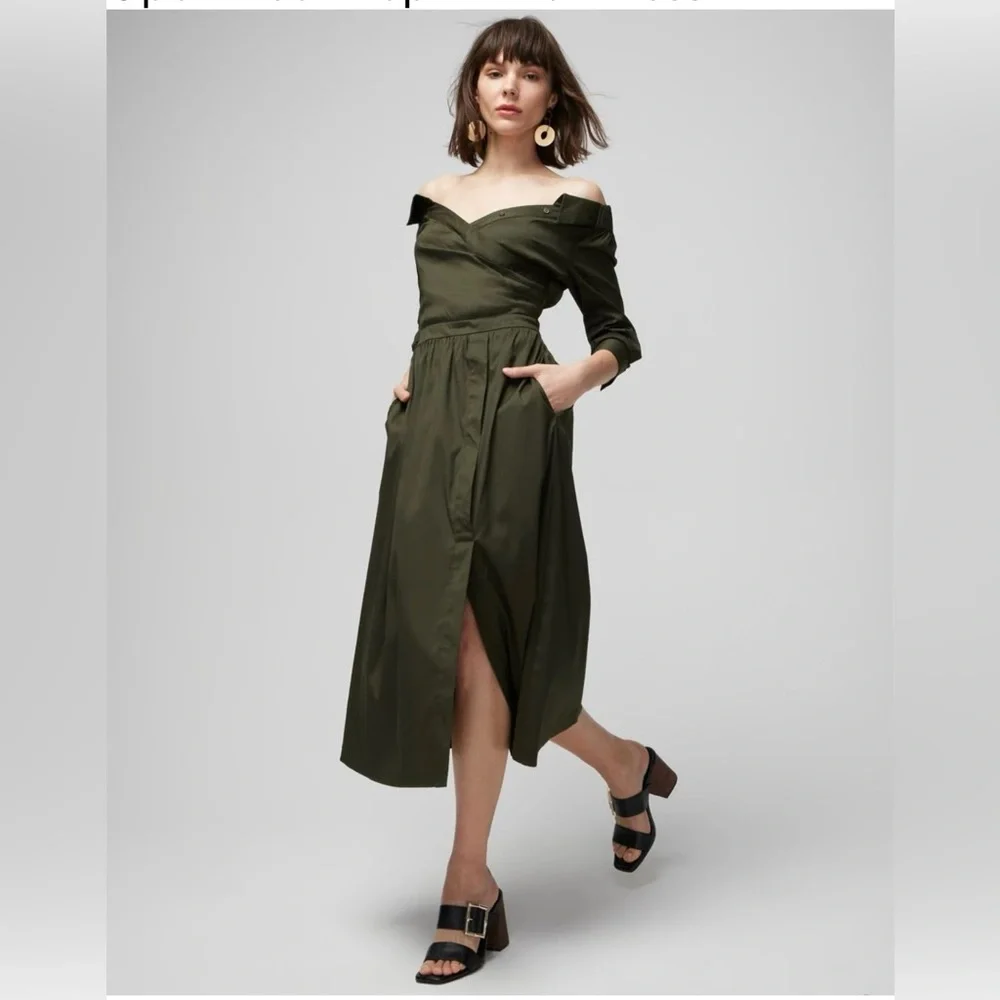 WHBM Open Neck Poplin Midi Dress size 4 - Picture 4 of 8